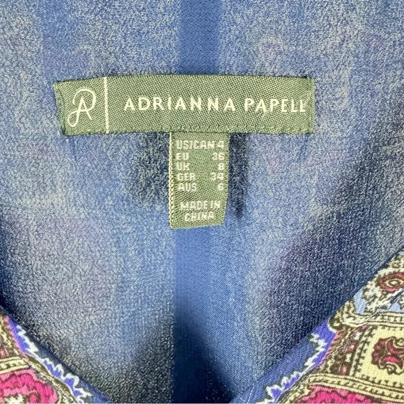 Adrianna Papell Blue and Purple Floral Belted High Low Hemline Dress Size 4 - Picture 3 of 10